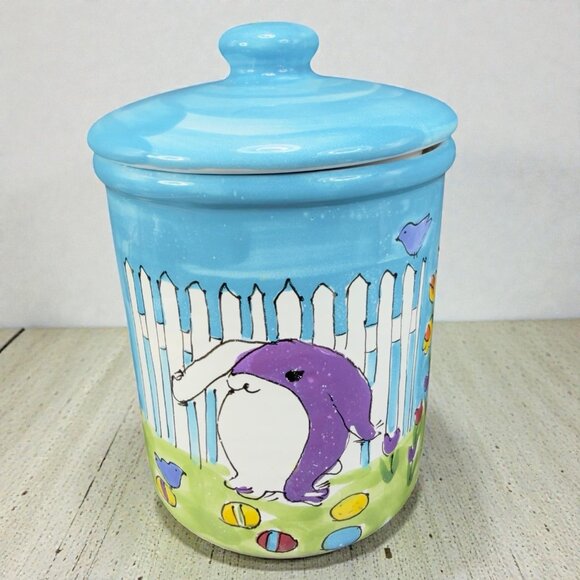 Starbucks Other - Starbucks Canister Cookie Jar Container Hand Painted Hungary Bunny Rabbit Flower